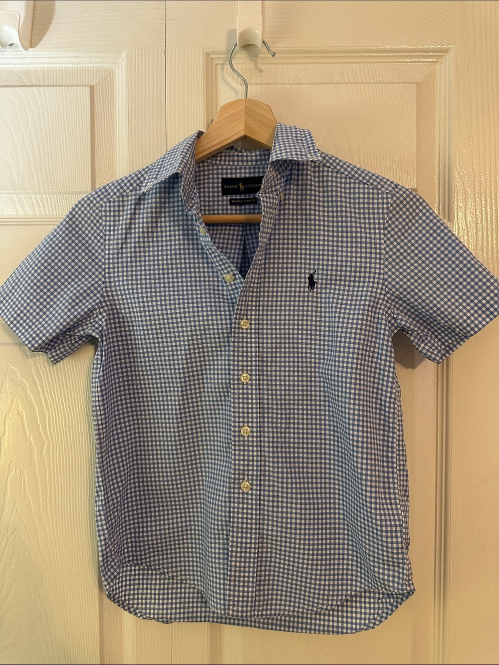 Ralph Lauren Blue and White Gingham Short-Sleeve Button-Down Shirt